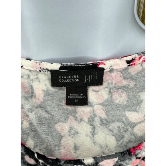 J Jill Dress Women Medium Pink White Floral Tank Shift Knee Length Wearever Knit - Picture 3 of 3